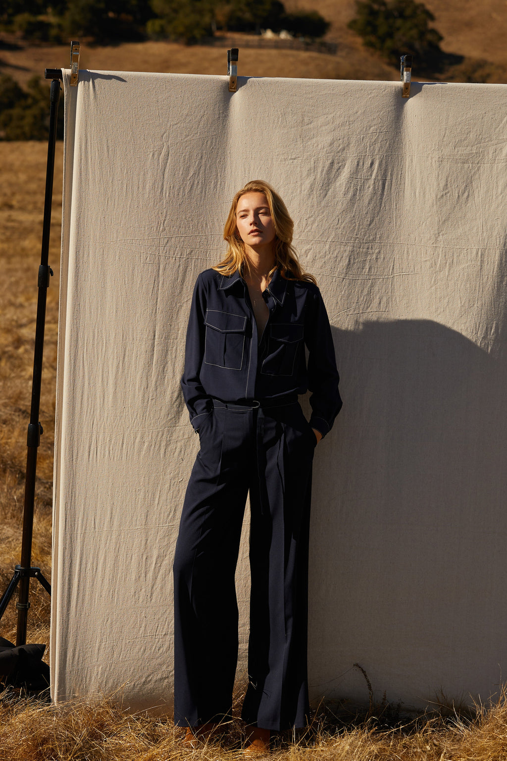 Kaia Contrast Stitch Belted Trousers