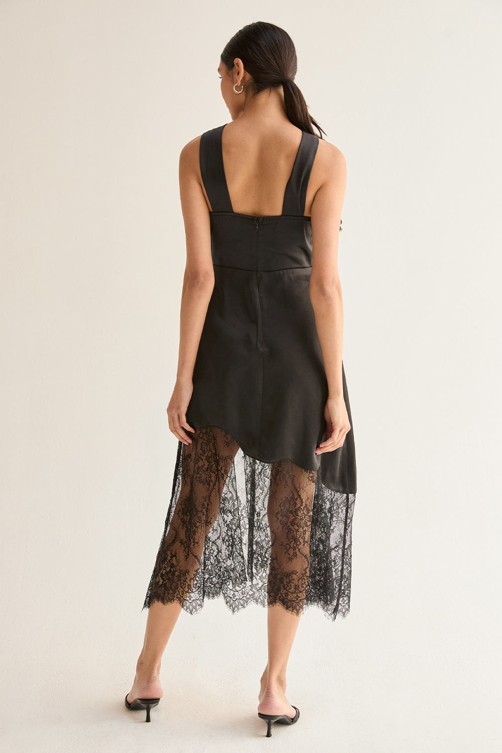 Lora Lace Hem Satin Halter Midi Dress