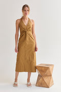 Lyra Crinkled Woven Halter Midi Dress