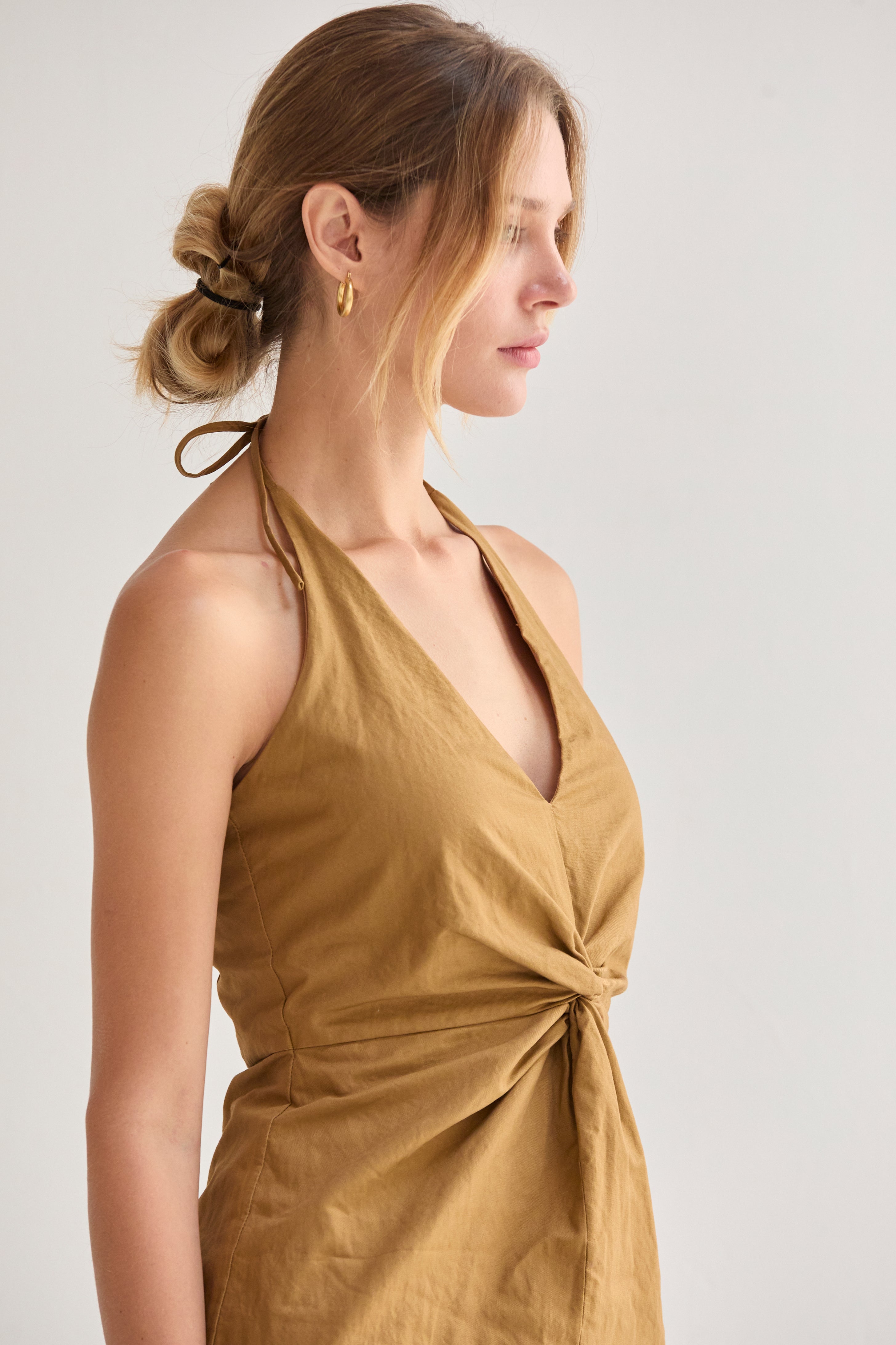 Lyra Crinkled Woven Halter Midi Dress