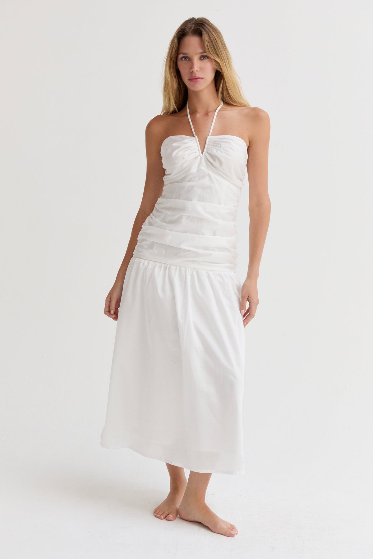 Rayna Shirred Halter Tencel Midi Dress