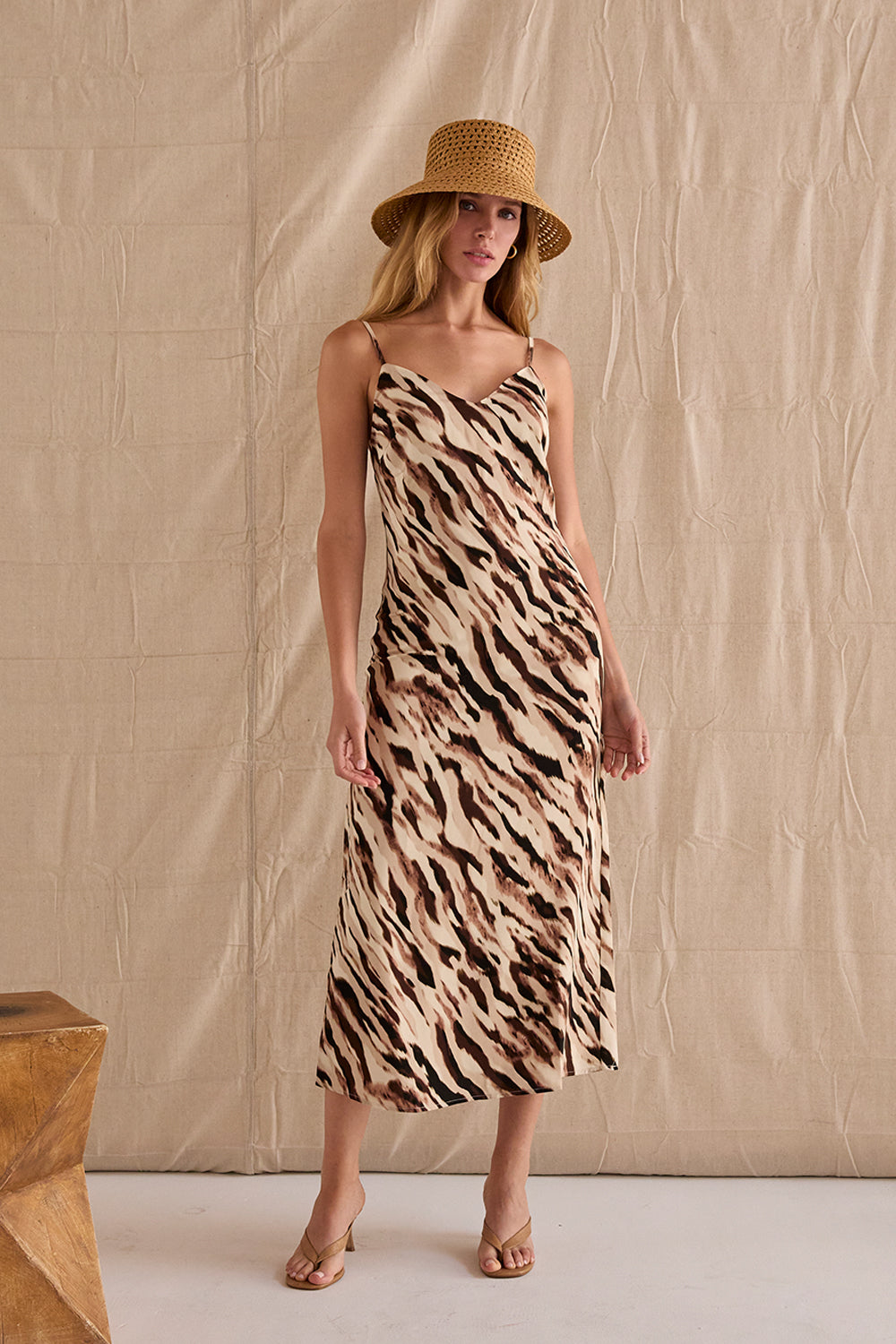 Kira Abstract Animal Print Midi Slip Dress