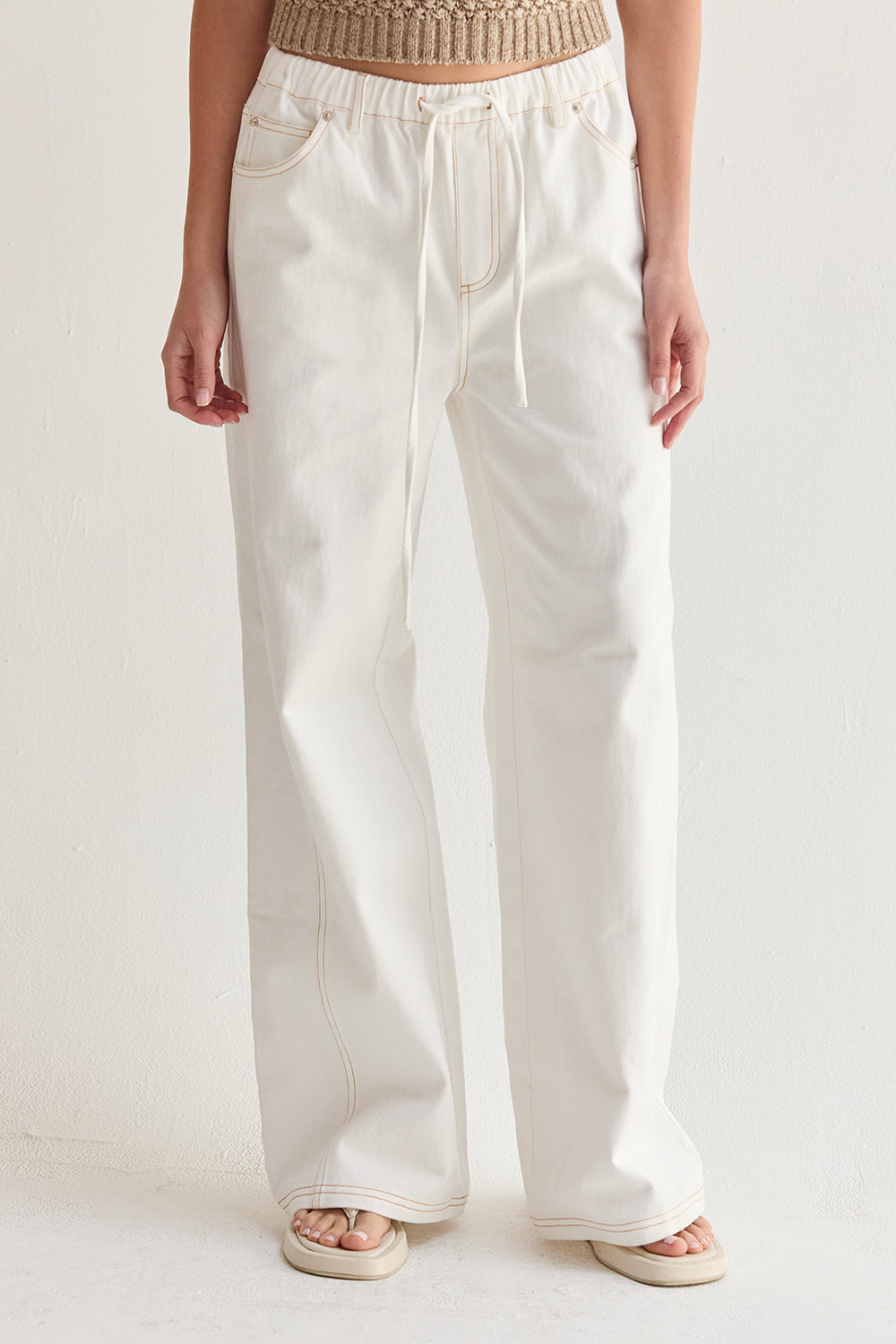 Rena White Denim Drawstring Pants