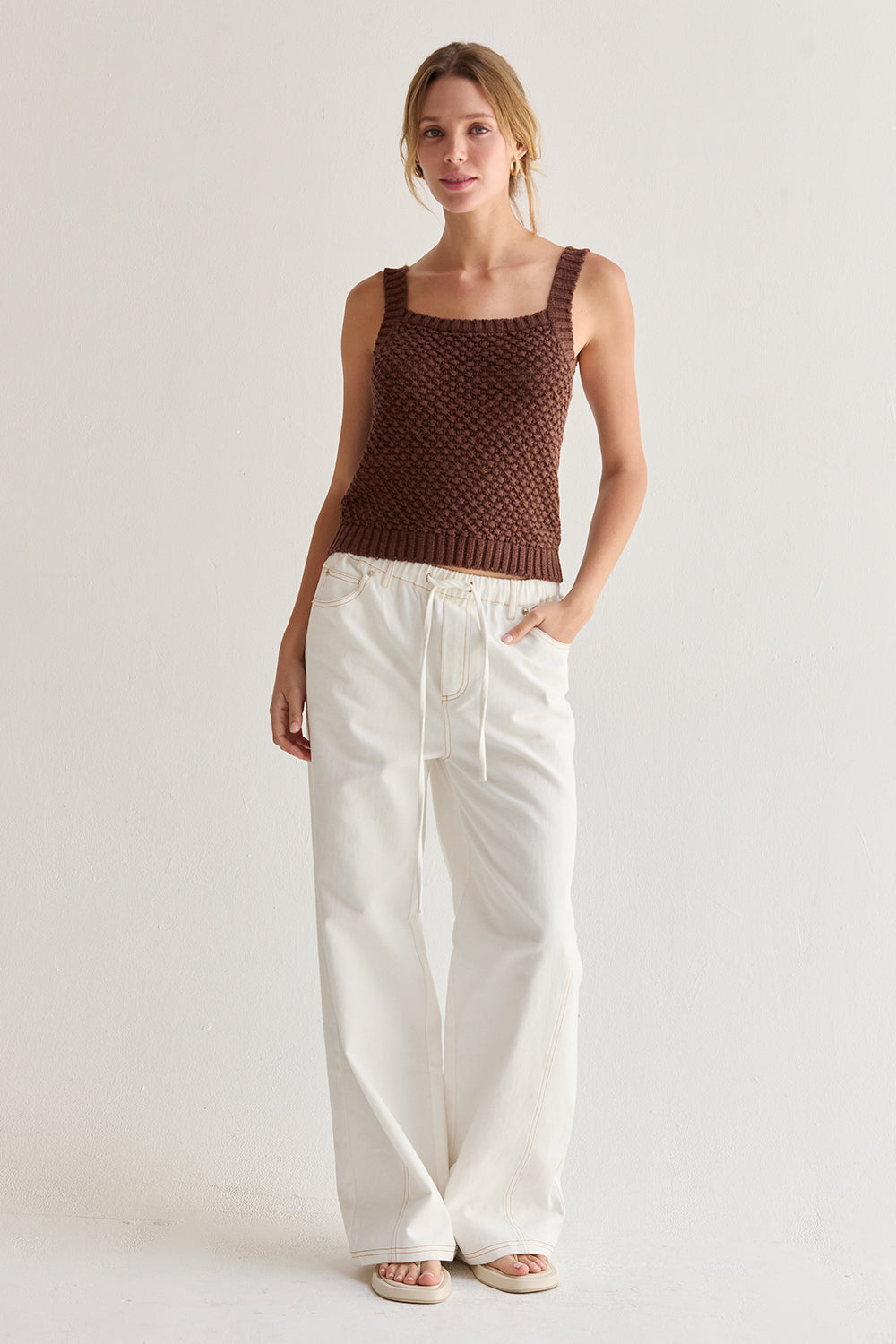 Rena White Denim Drawstring Pants
