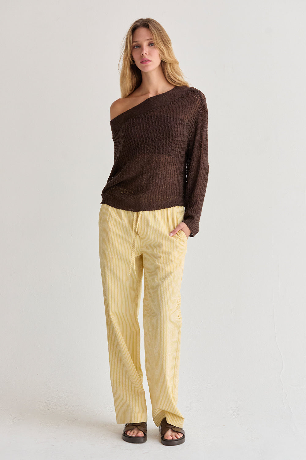 Deni Textured Striped Drawstring Pants