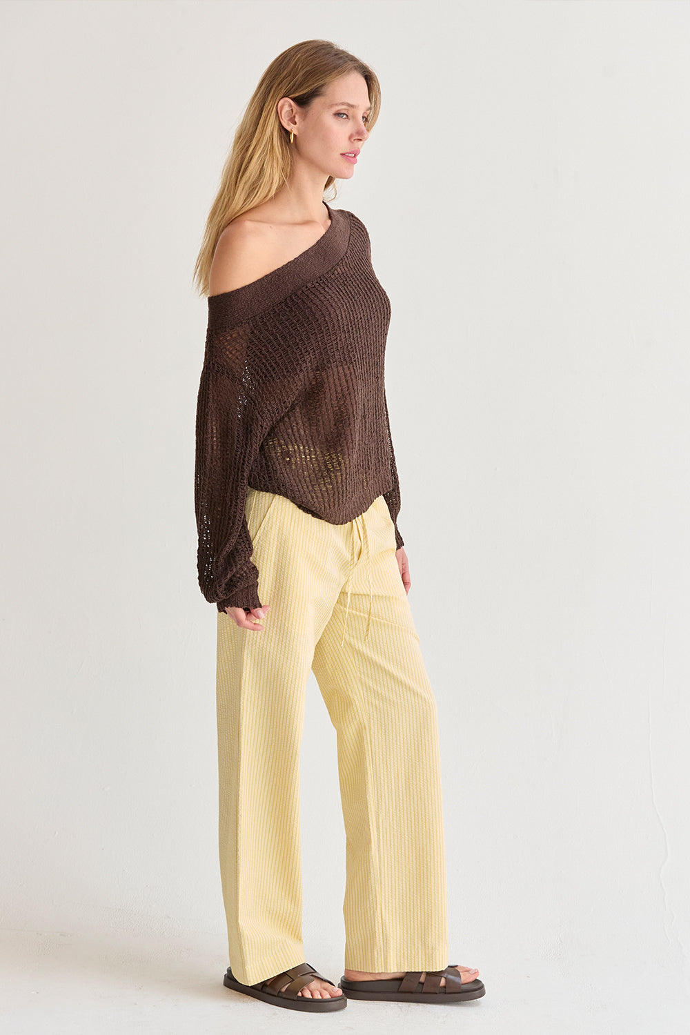 Deni Textured Striped Drawstring Pants