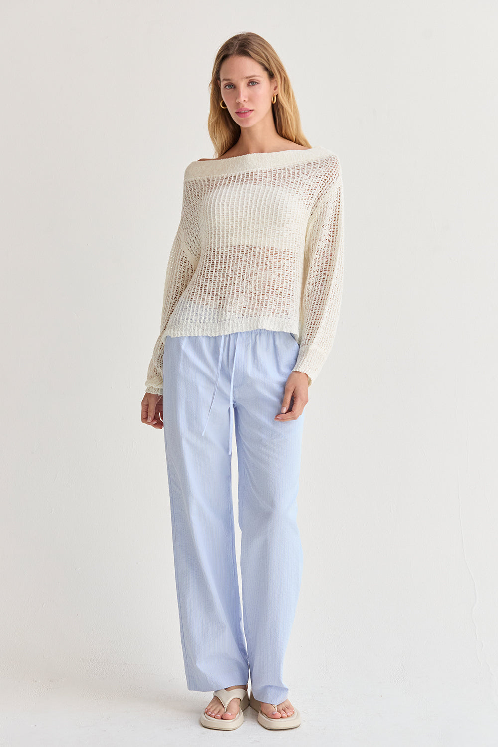 Deni Textured Striped Drawstring Pants