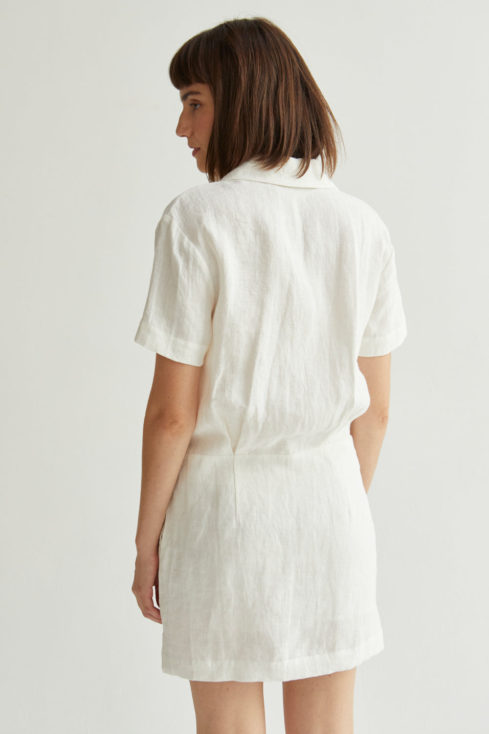 Casey Collared V-Neck Short Sleeve Linen Shirt Dress