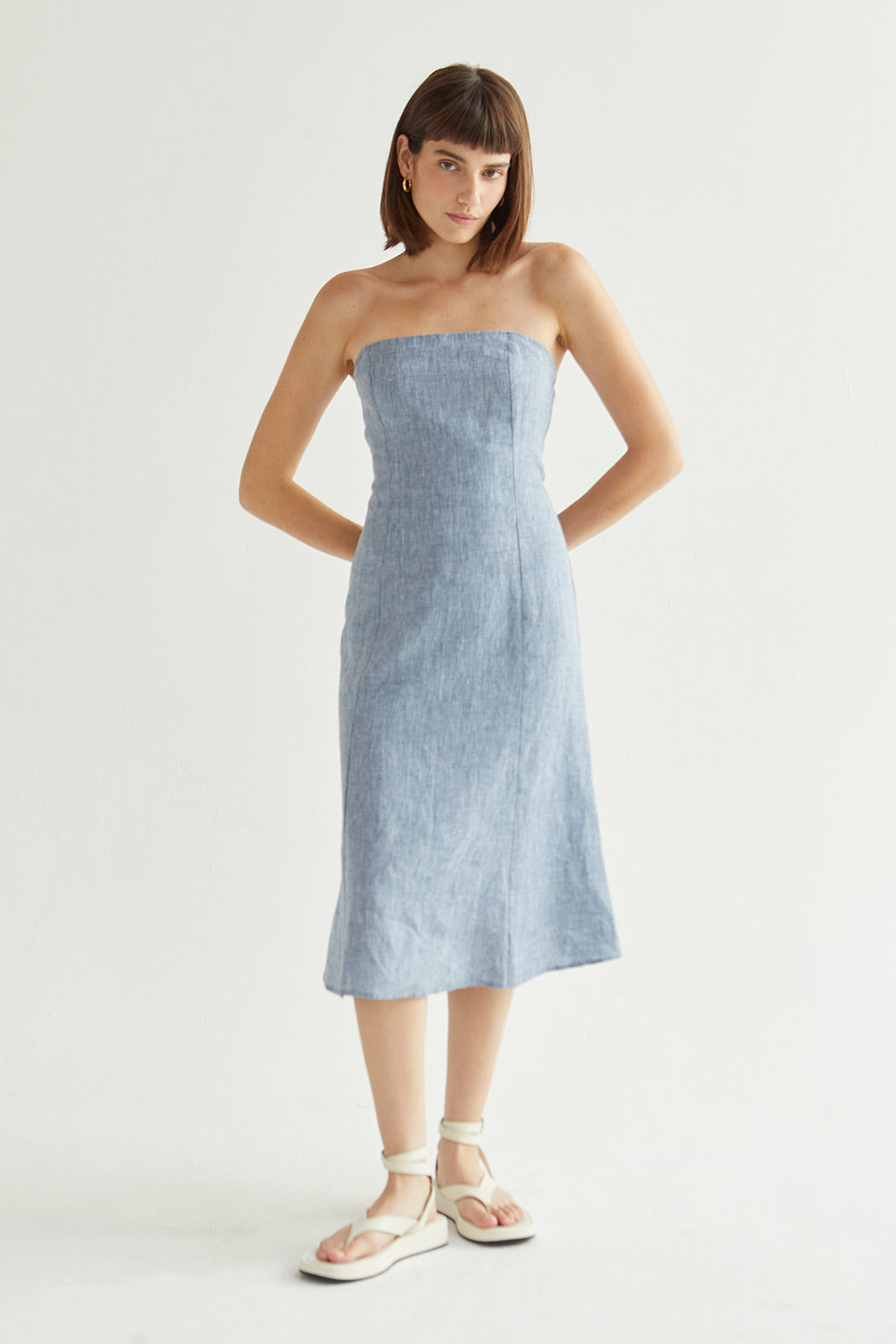 Sofia Linen Square Neck Midi Dress
