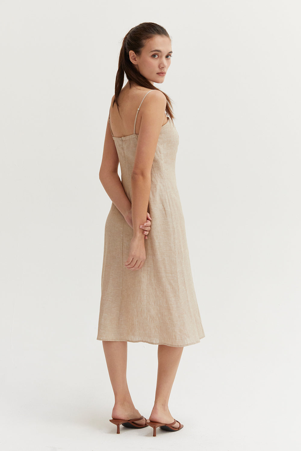 Sofia Linen Square Neck Midi Dress