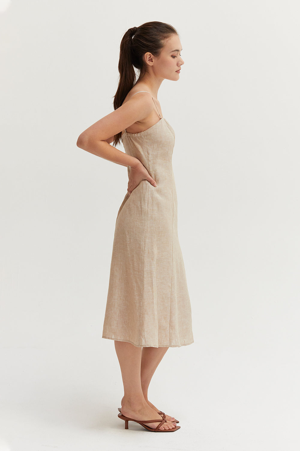 Sofia Linen Square Neck Midi Dress