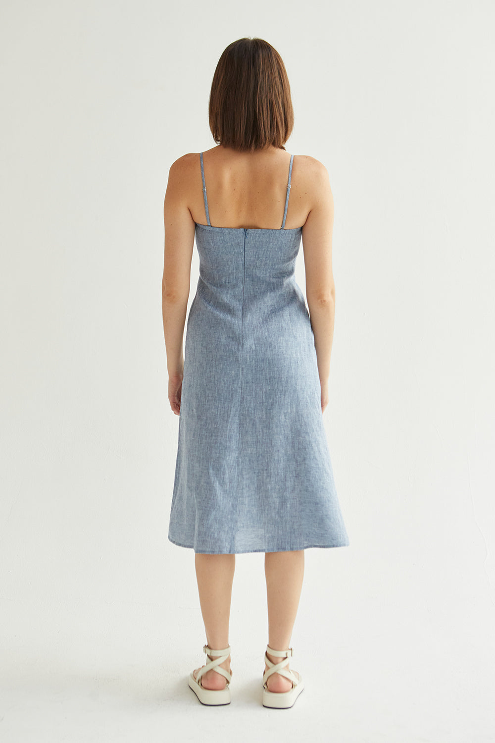 Sofia Linen Square Neck Midi Dress