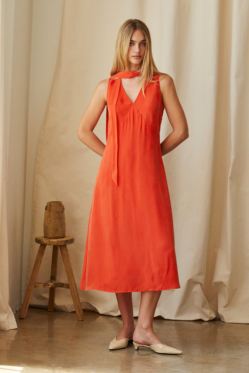 Dolly Cupro Midi Dress with Scarf