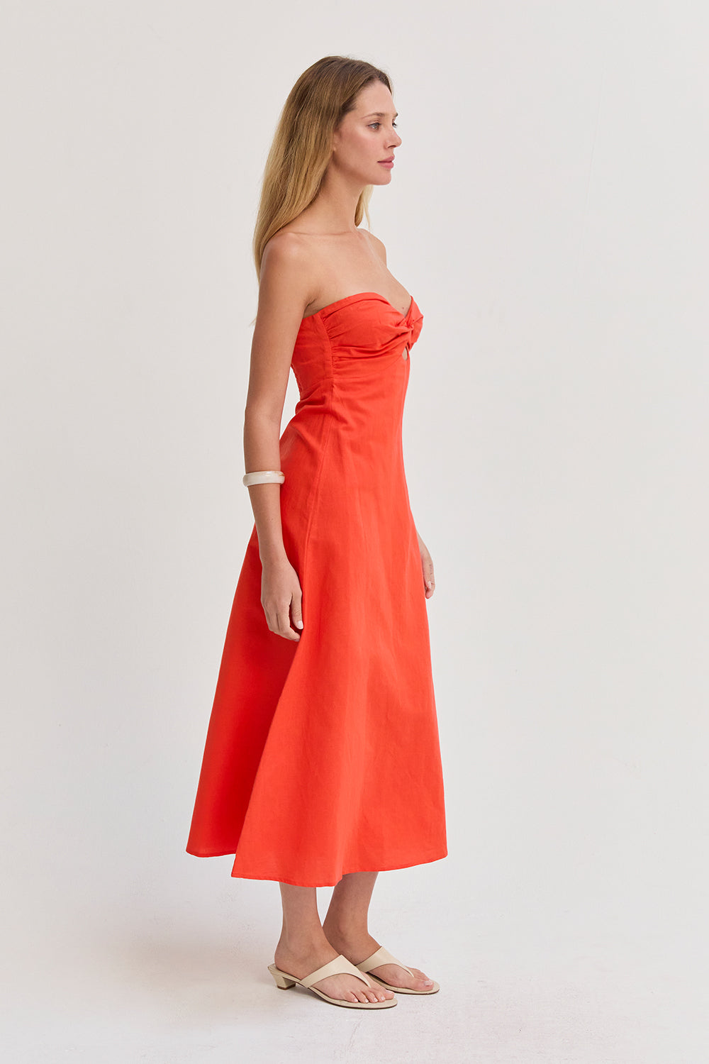 Emery Front Twist Linen Midi Dress