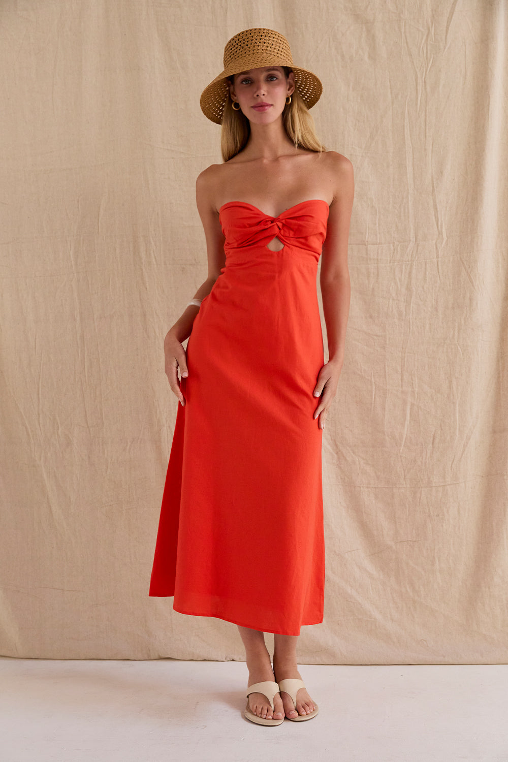 Emery Front Twist Linen Midi Dress