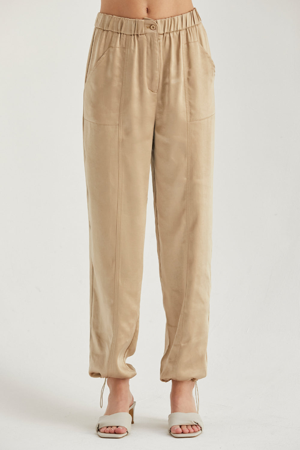 Jordyn Khaki Satin Joggers