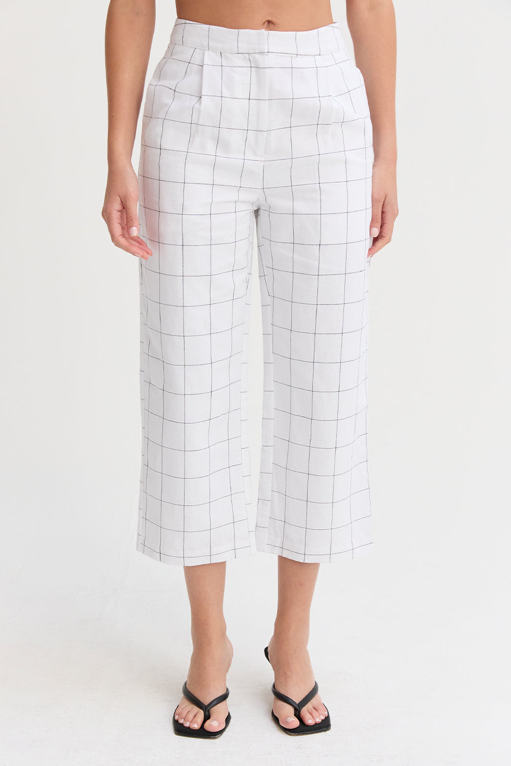 Tiana Windowpane Straight Leg Linen Culottes
