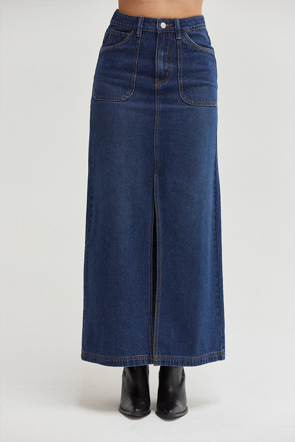 Esther High Waisted Denim Maxi Skirt
