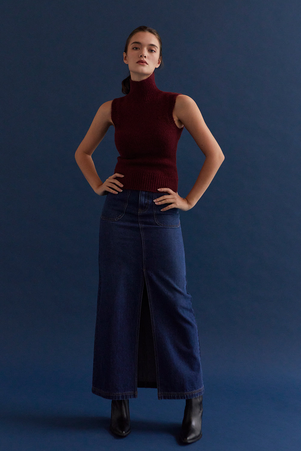 Esther High Waisted Denim Maxi Skirt