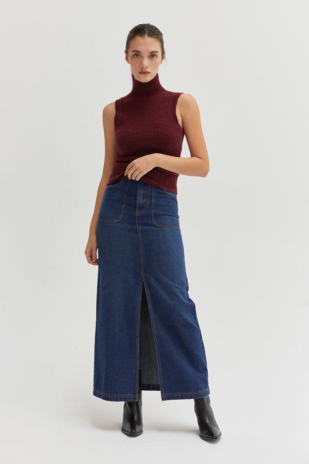 Esther High Waisted Denim Maxi Skirt