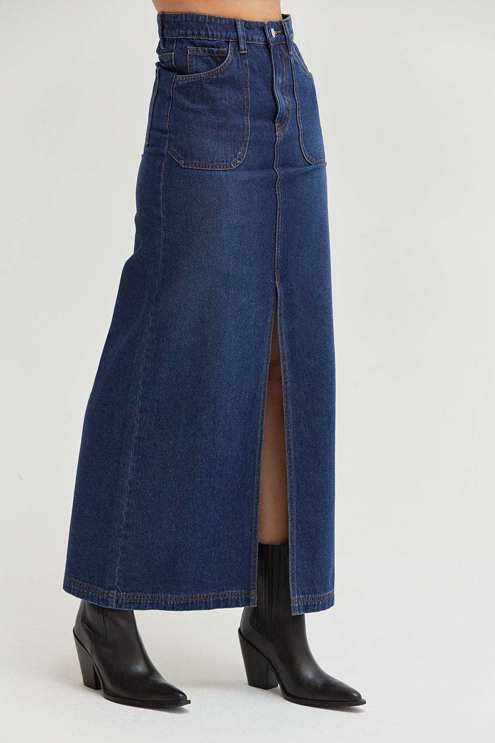 Esther High Waisted Denim Maxi Skirt