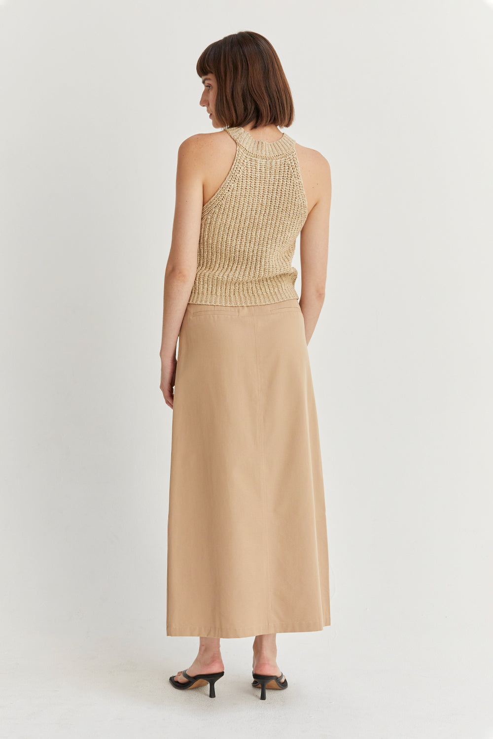 Yunes Front Bottom Slit Midi Skirt