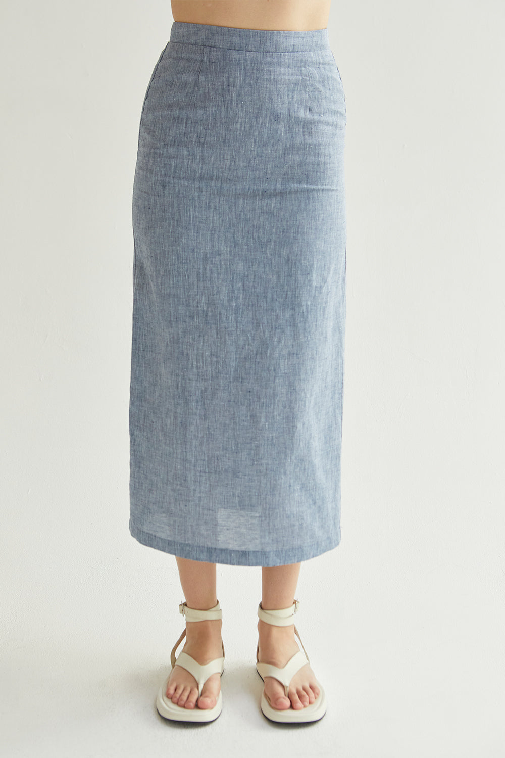 Daniella Blue High Waisted Linen Skirt