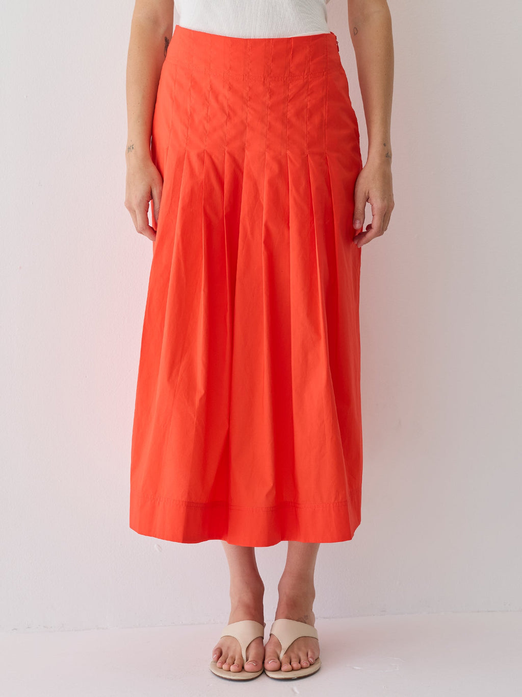 Remi Poplin Box Pleated Midi Skirt