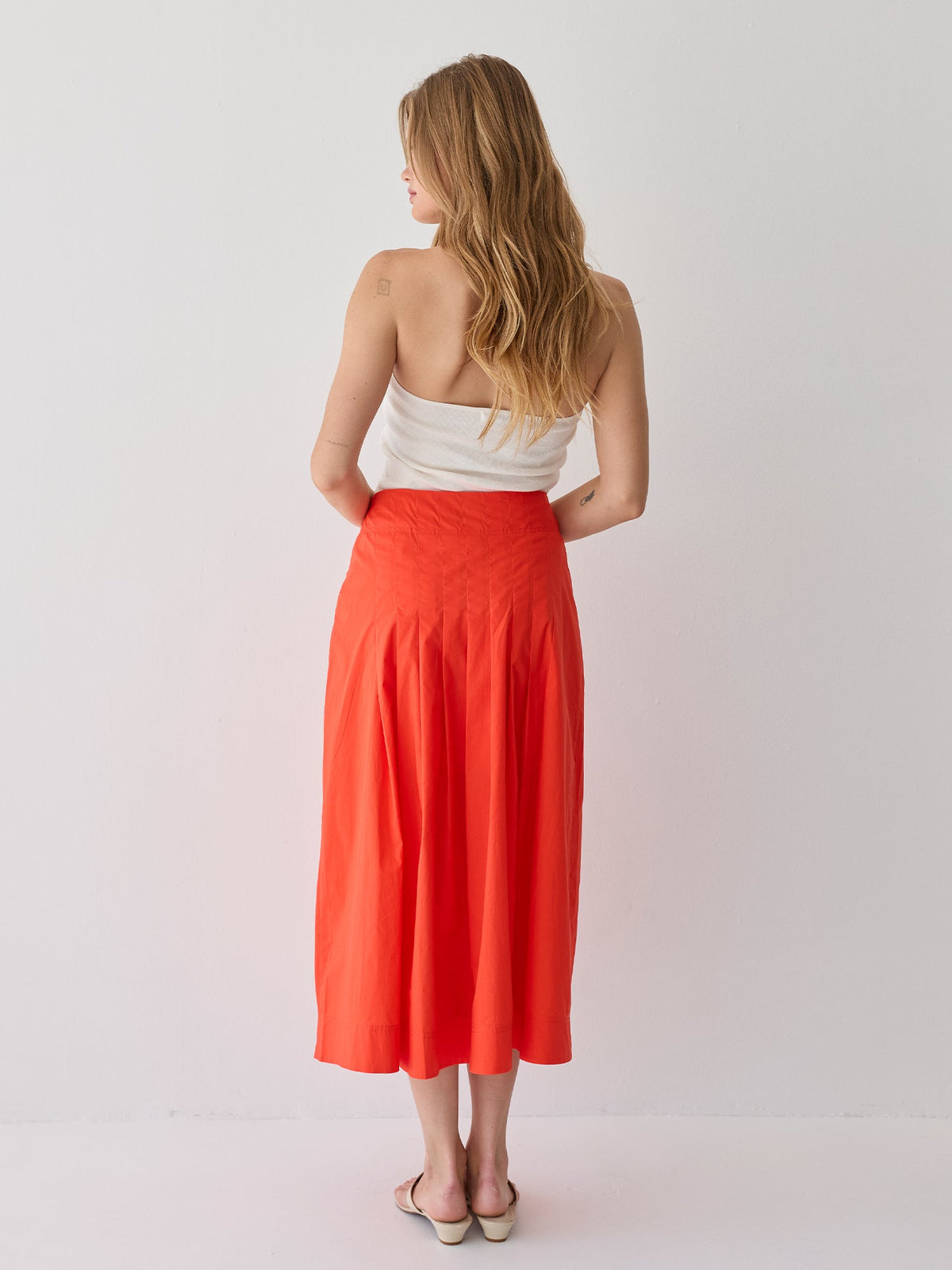 Remi Poplin Box Pleated Midi Skirt