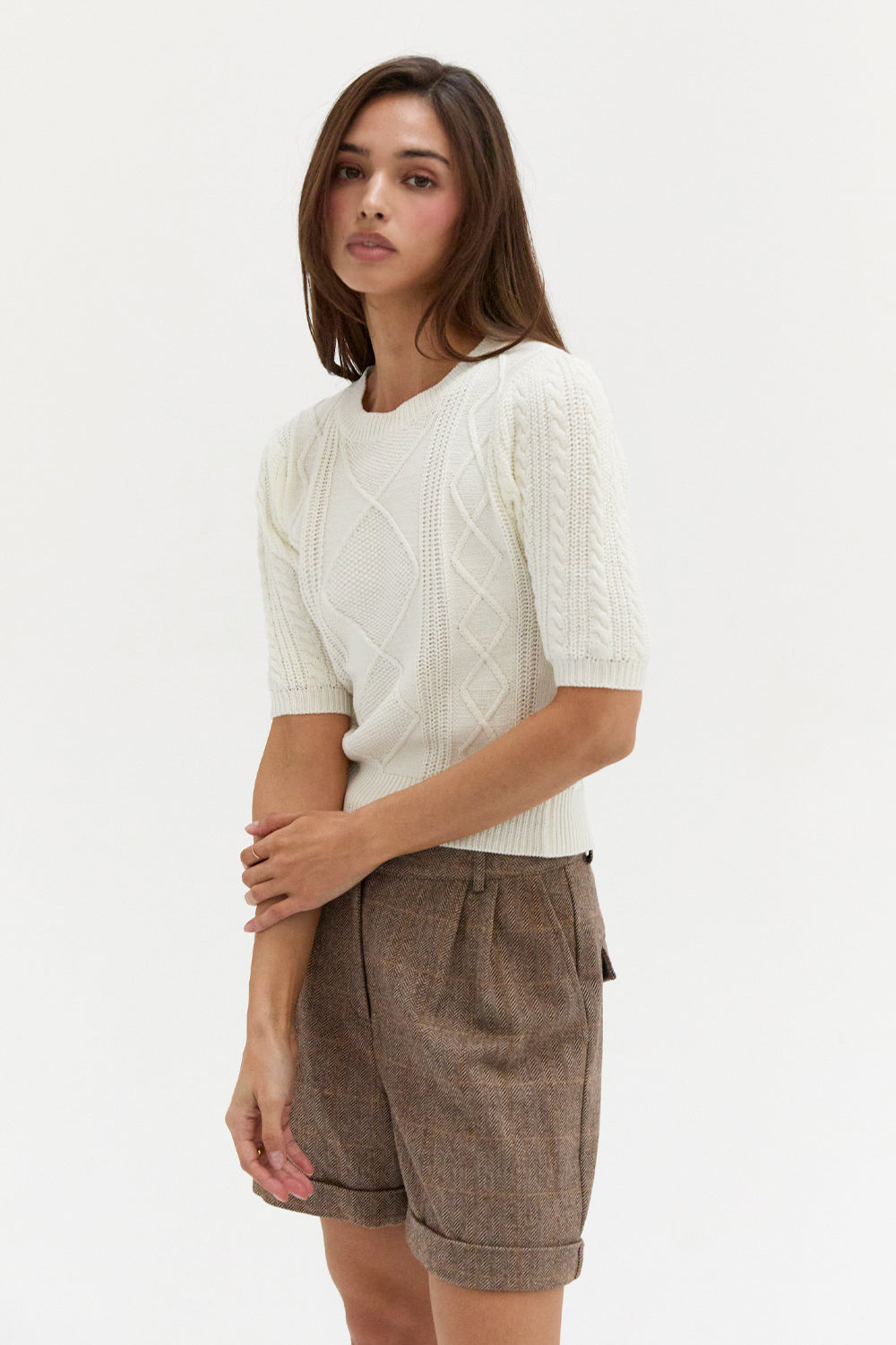 Jules Cable Knit Puff Sleeve Top
