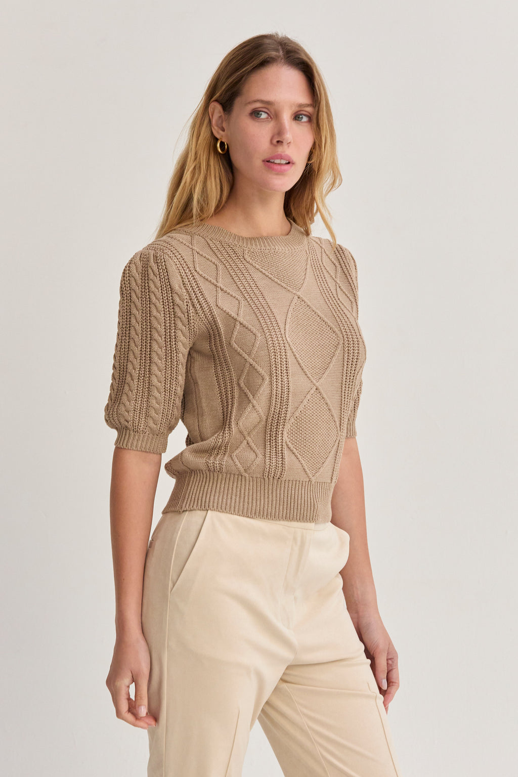 Jules Cable Knit Puff Sleeve Top
