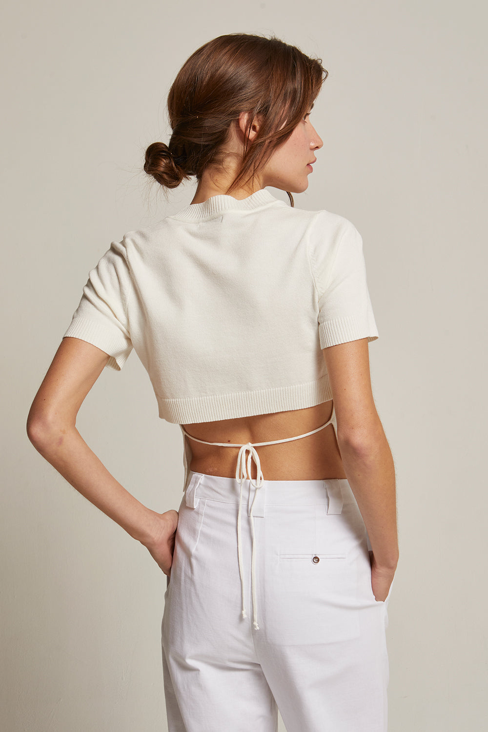 Envie Short Sleeve Tie-Back Knit Top