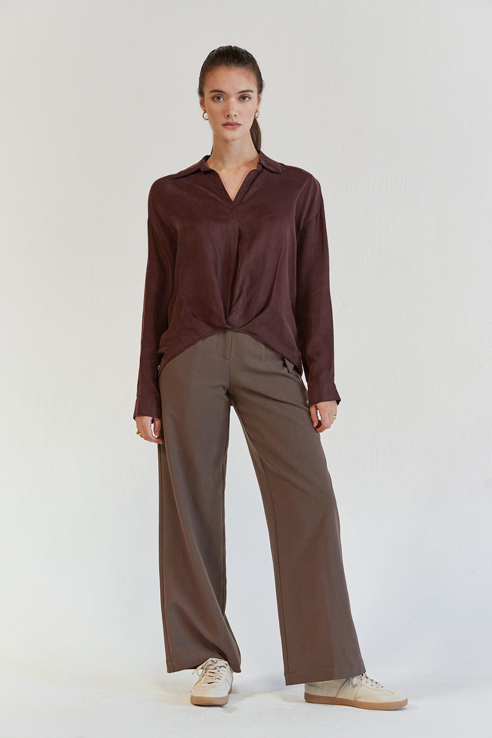 Milena Collared Long Sleeve Cupro Blouse