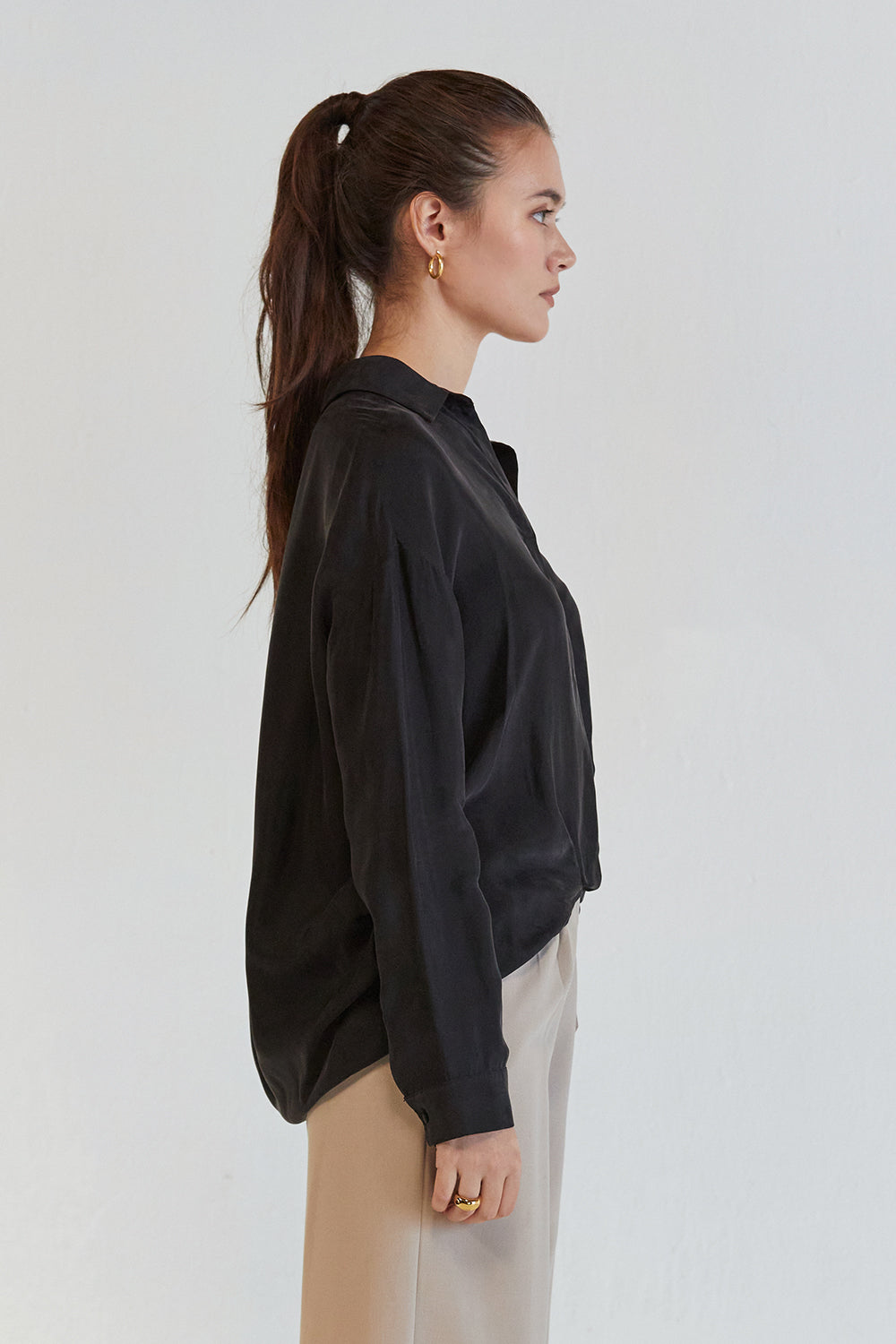 Milena Collared Long Sleeve Cupro Blouse