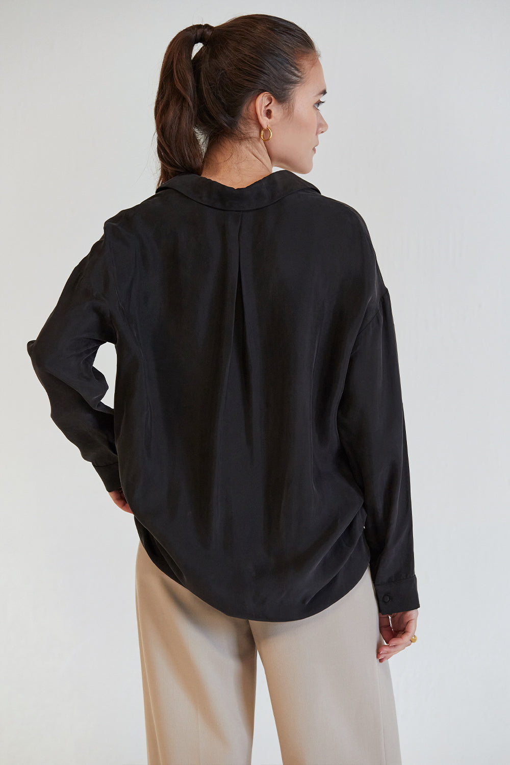 Milena Collared Long Sleeve Cupro Blouse
