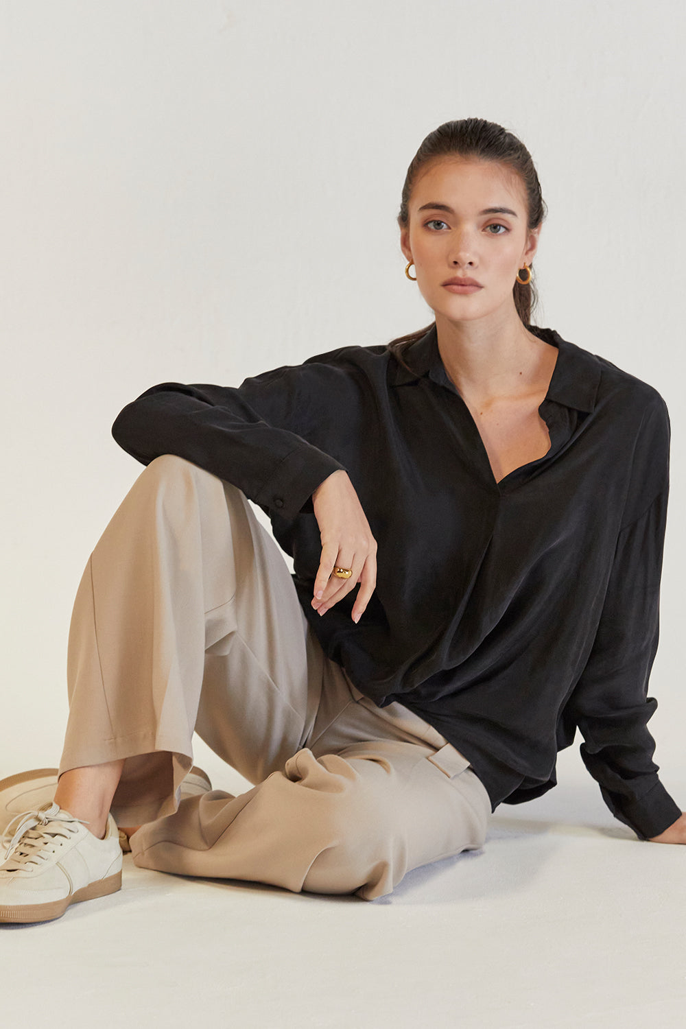 Milena Collared Long Sleeve Cupro Blouse
