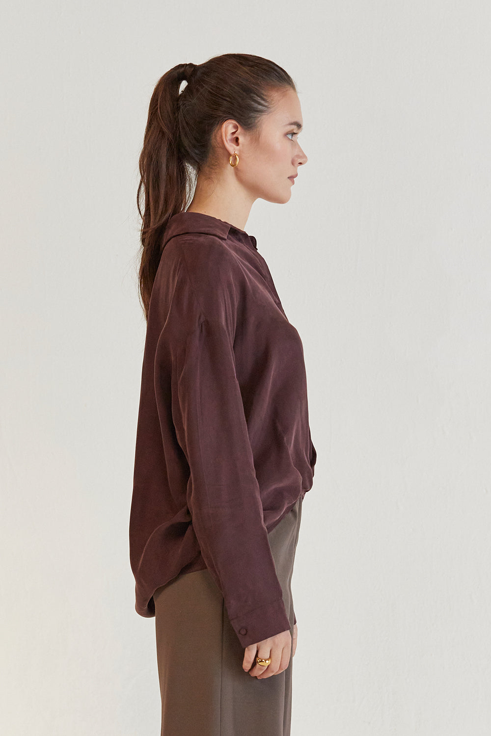 Milena Collared Long Sleeve Cupro Blouse
