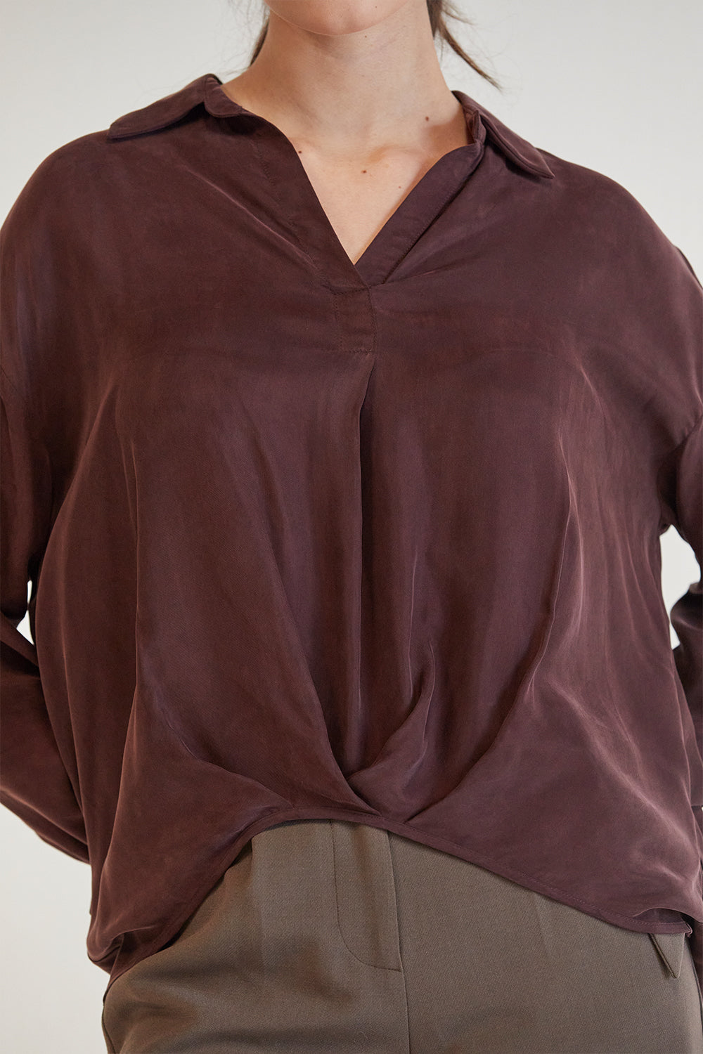 Milena Collared Long Sleeve Cupro Blouse