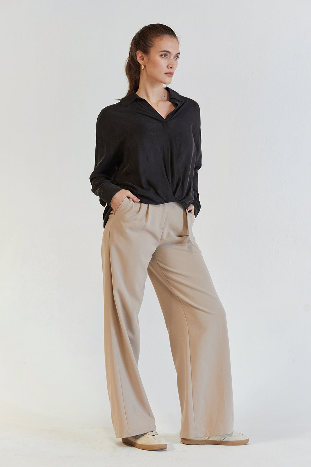 Milena Collared Long Sleeve Cupro Blouse