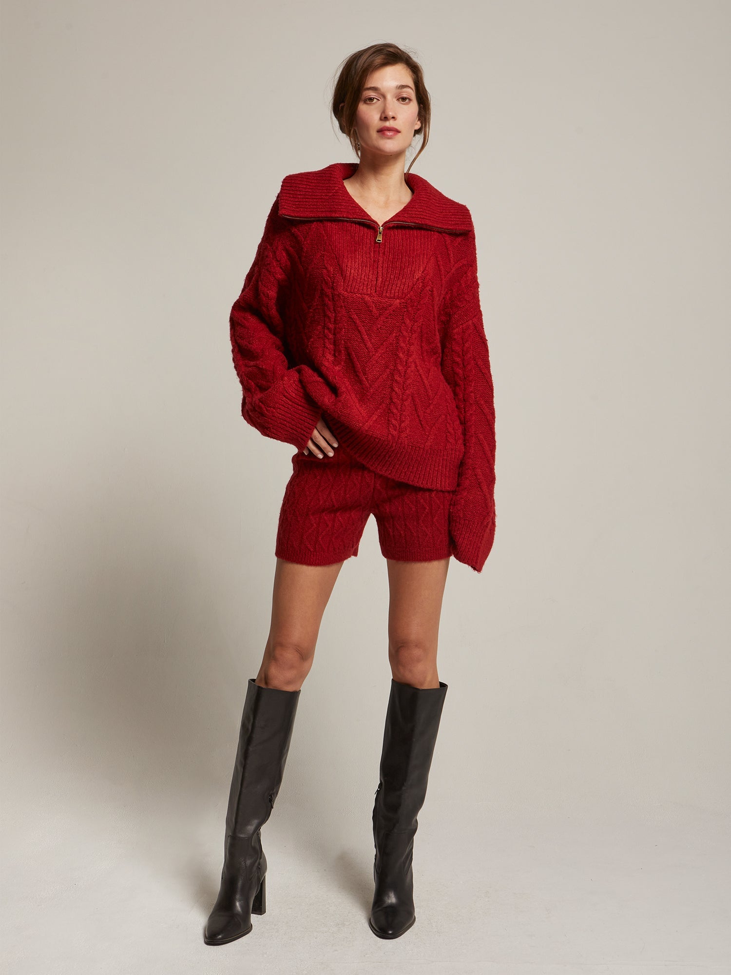 Finley Front Zip Chunky Cable Knit Sweater