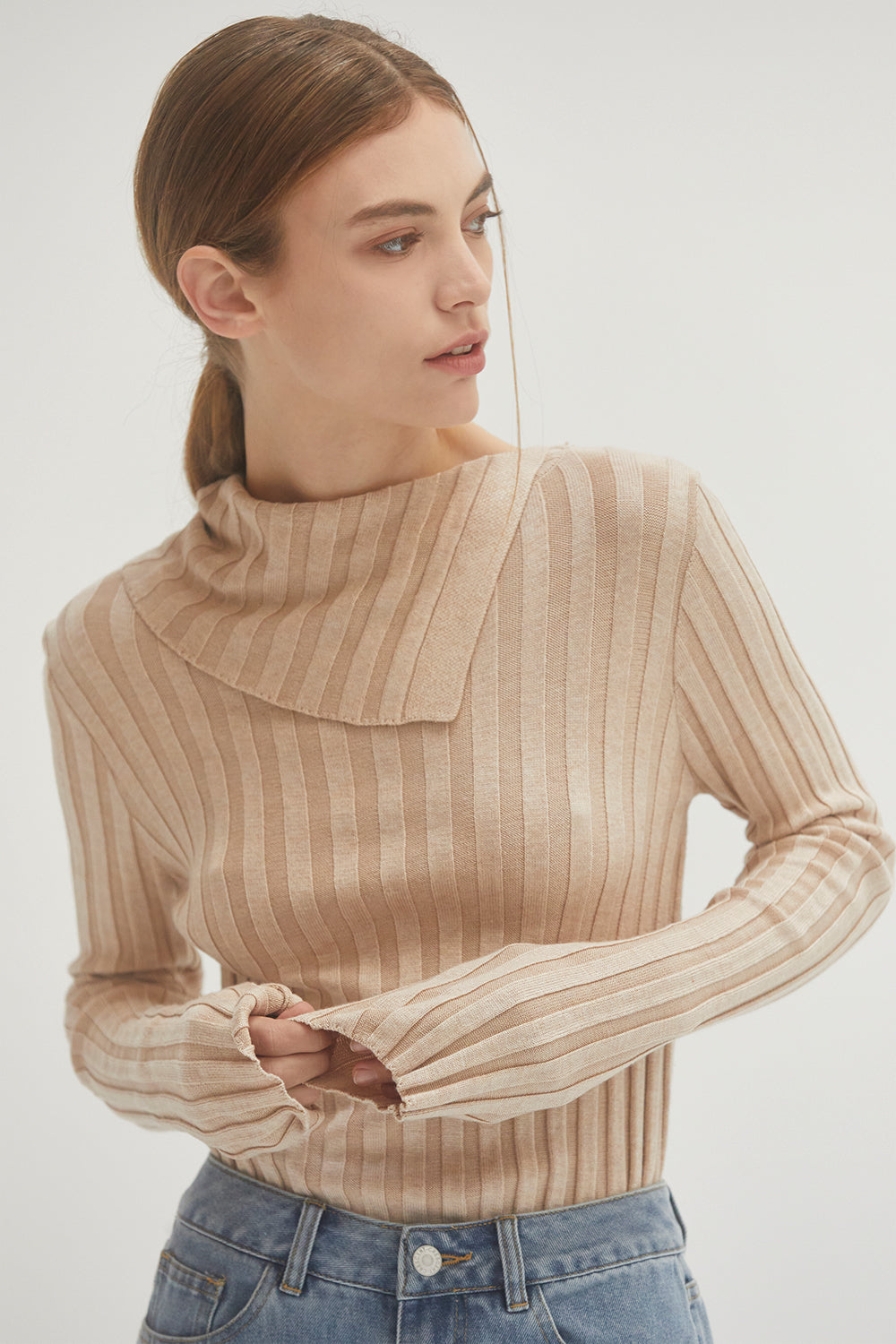 Raven Flap Detail Long Sleeves Knit Top