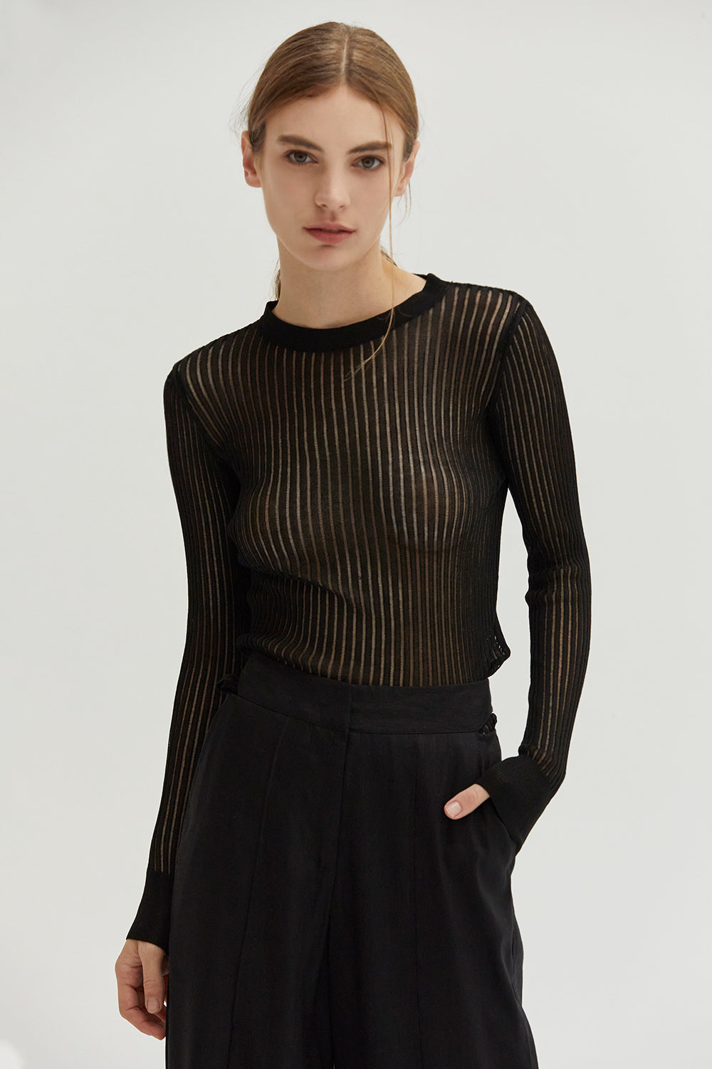 Tina Crew Neck Long Sleeve Slim Fit Knit Top
