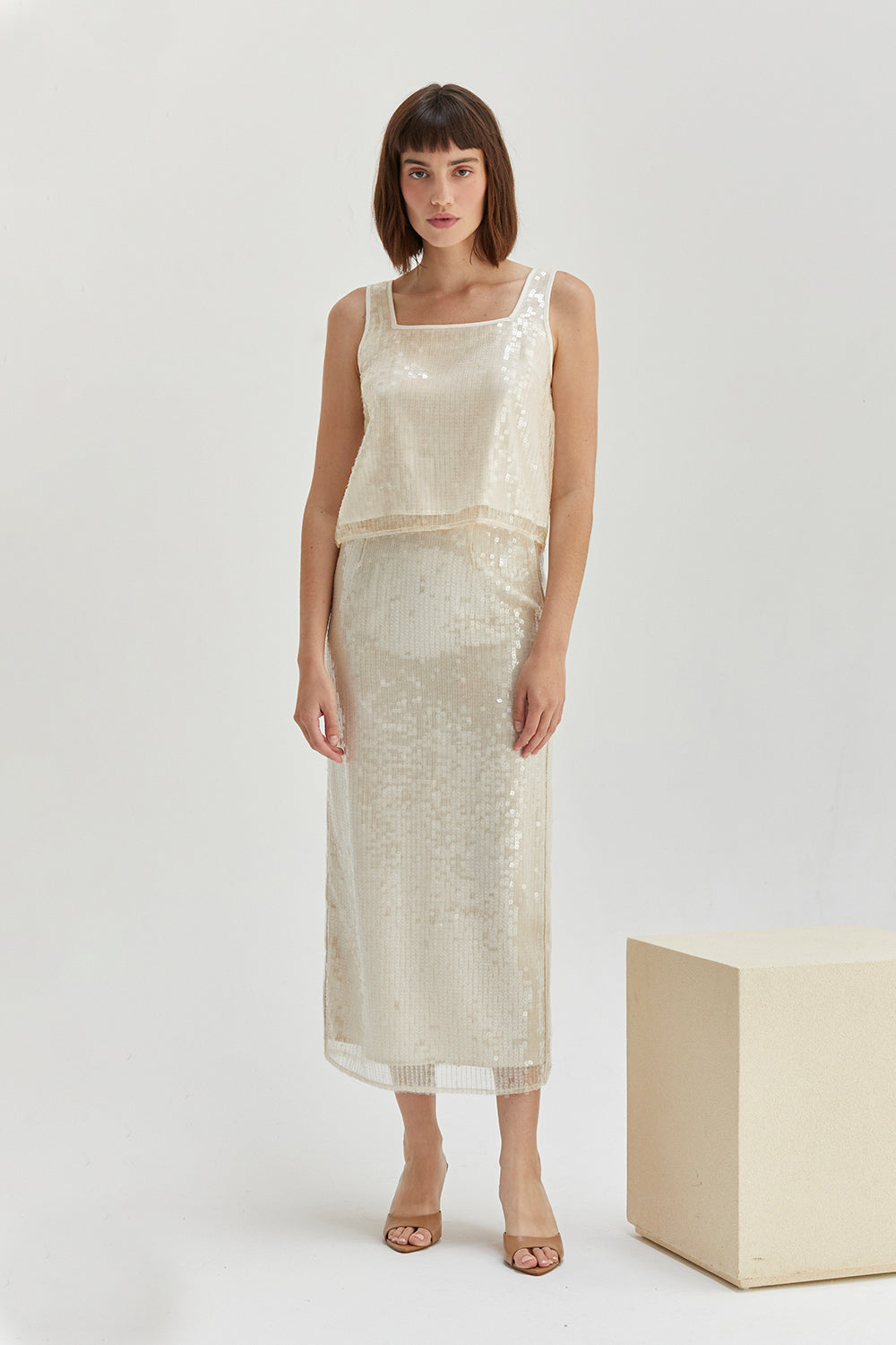 Dani Square Neckline Sequins Top