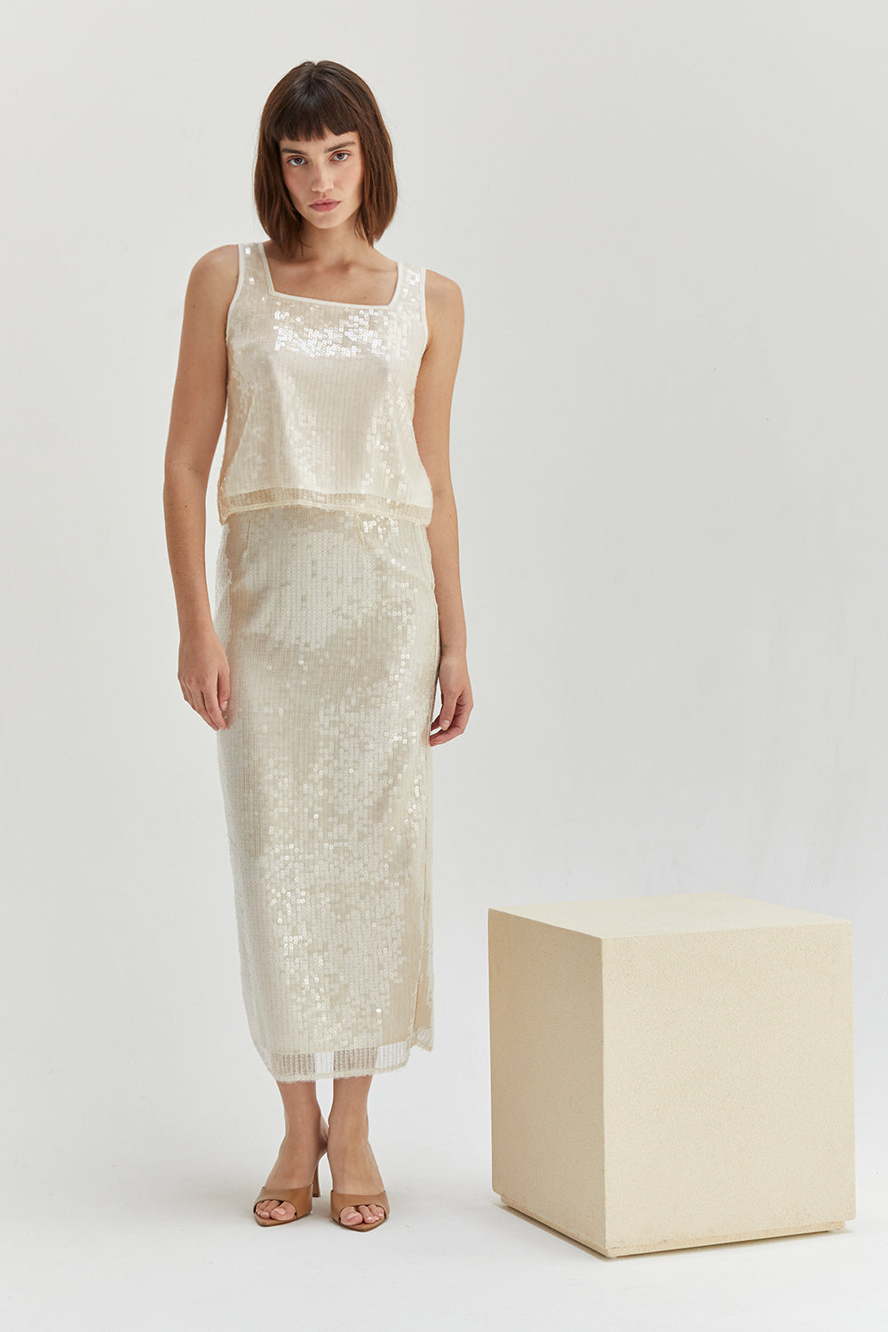 Dani Square Neckline Sequins Top