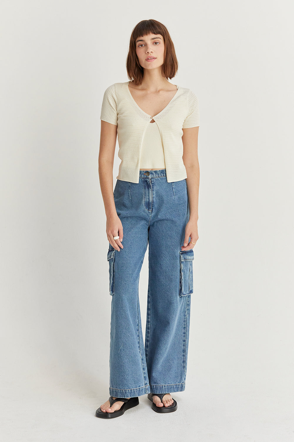 Sia Textured Knit V-Neck Top