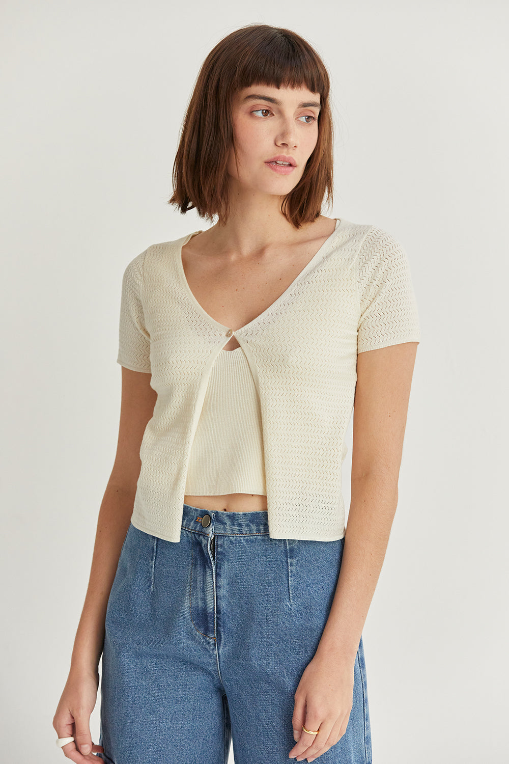 Sia Textured Knit V-Neck Top