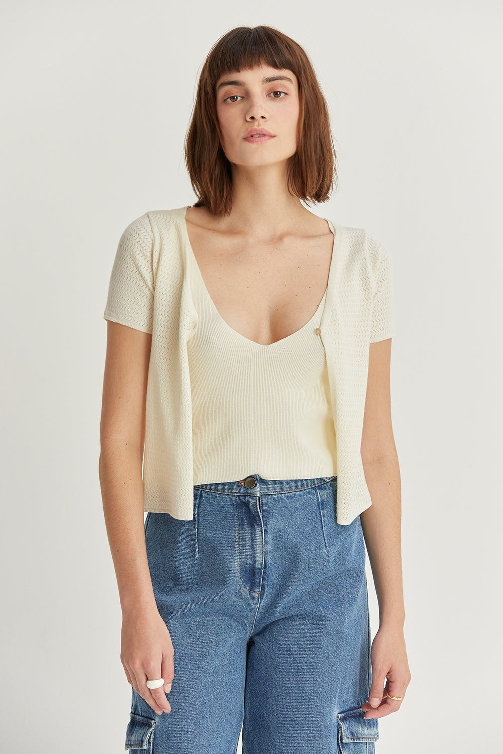 Sia Textured Knit V-Neck Top