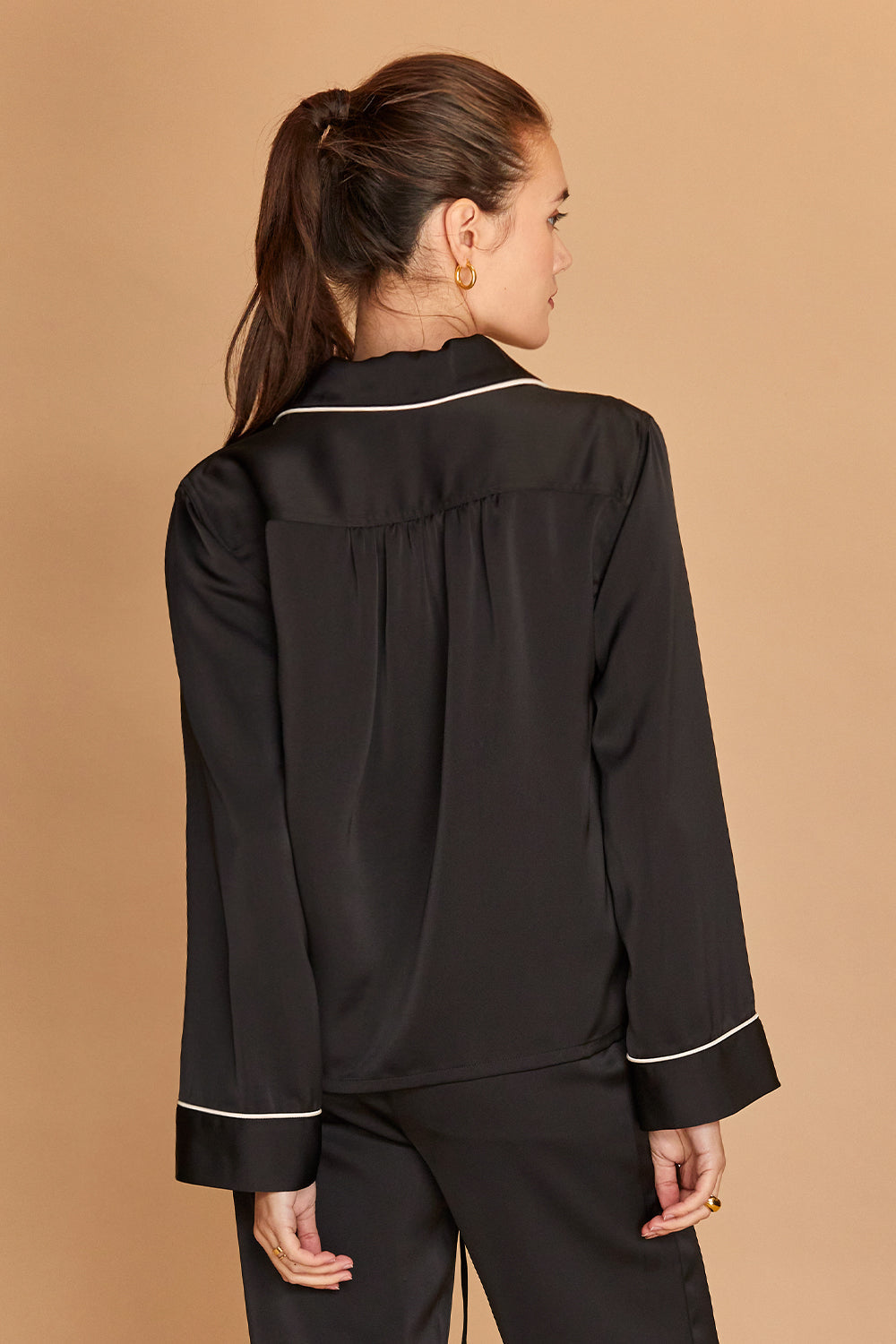 Davina Pajama Long Sleeves Top With Notched Lapel Collar