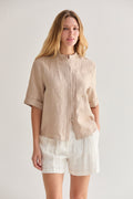 Joyce Mandarin Collar Button Up Linen Top
