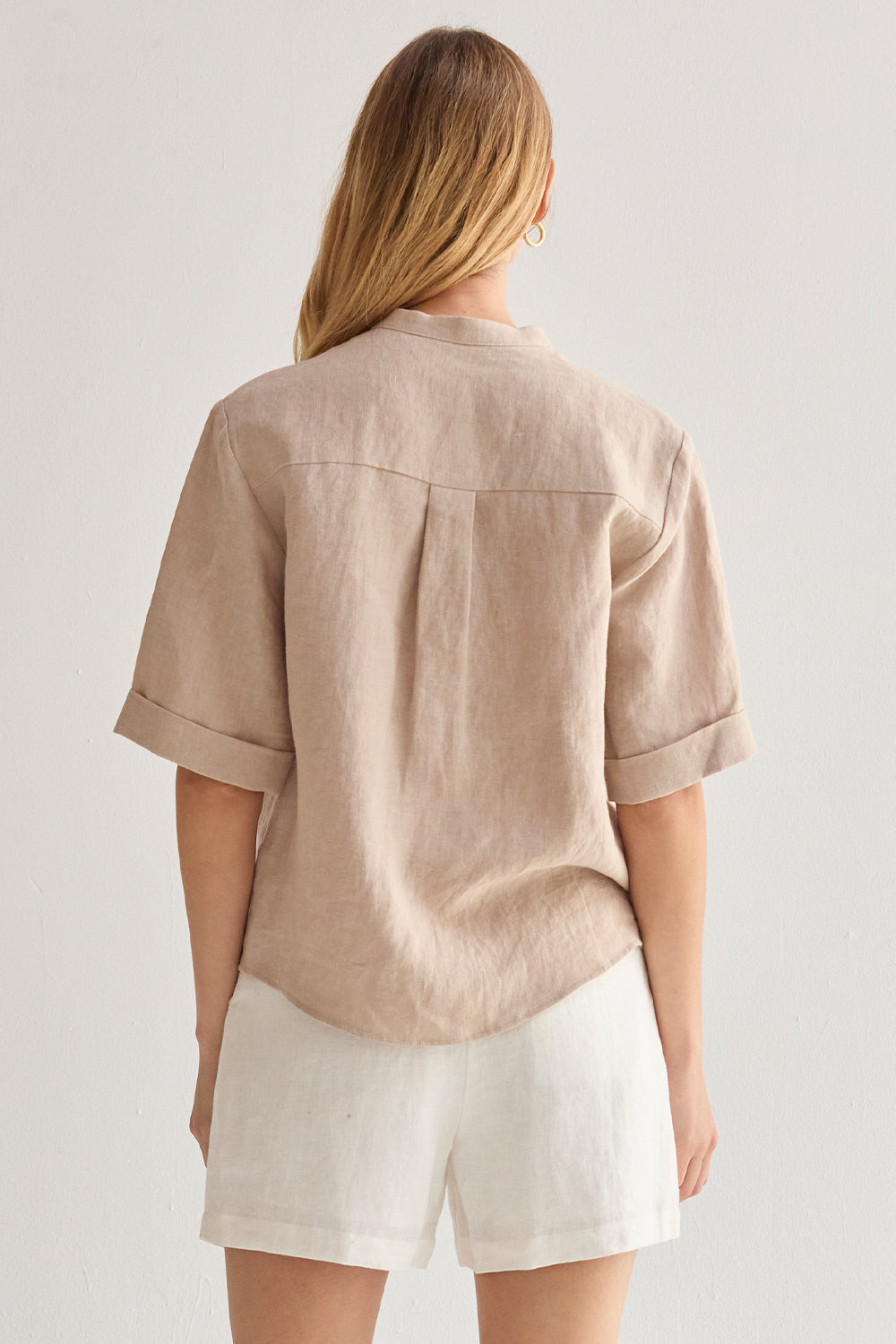 Joyce Mandarin Collar Button Up Linen Top